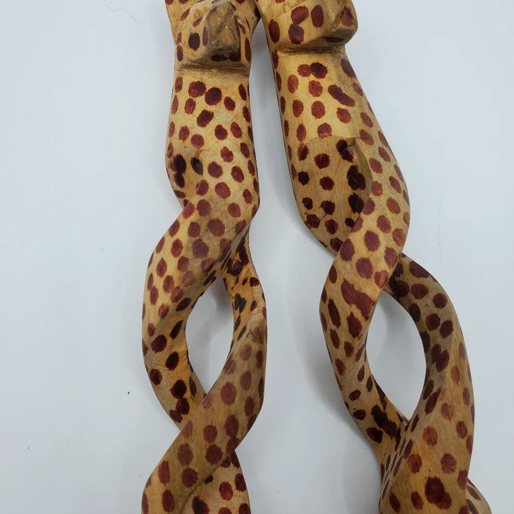 Hand Carved Wood Salad Servers Spoon And Fork Set Cheetah Hand Painted